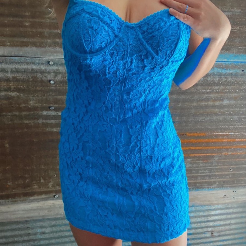 UO Adelaide Bustier Mini Dress Blue